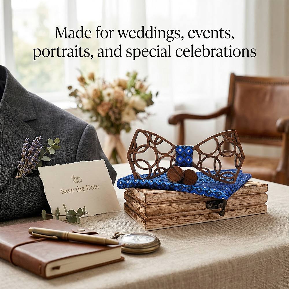 M412 M412  Interlocking Circle Cutout Bow Tie Set, Walnut — view 4