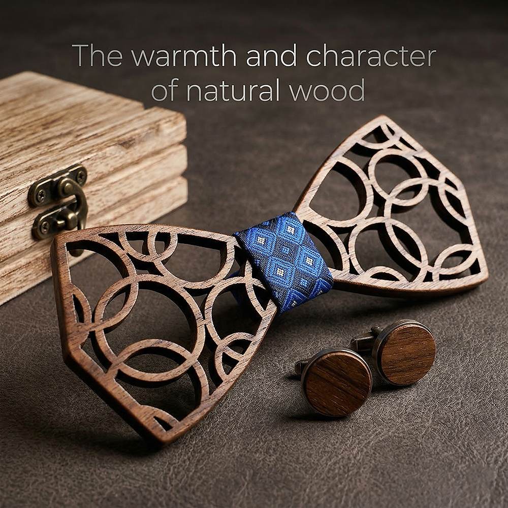 M412 M412  Interlocking Circle Cutout Bow Tie Set, Walnut — view 5