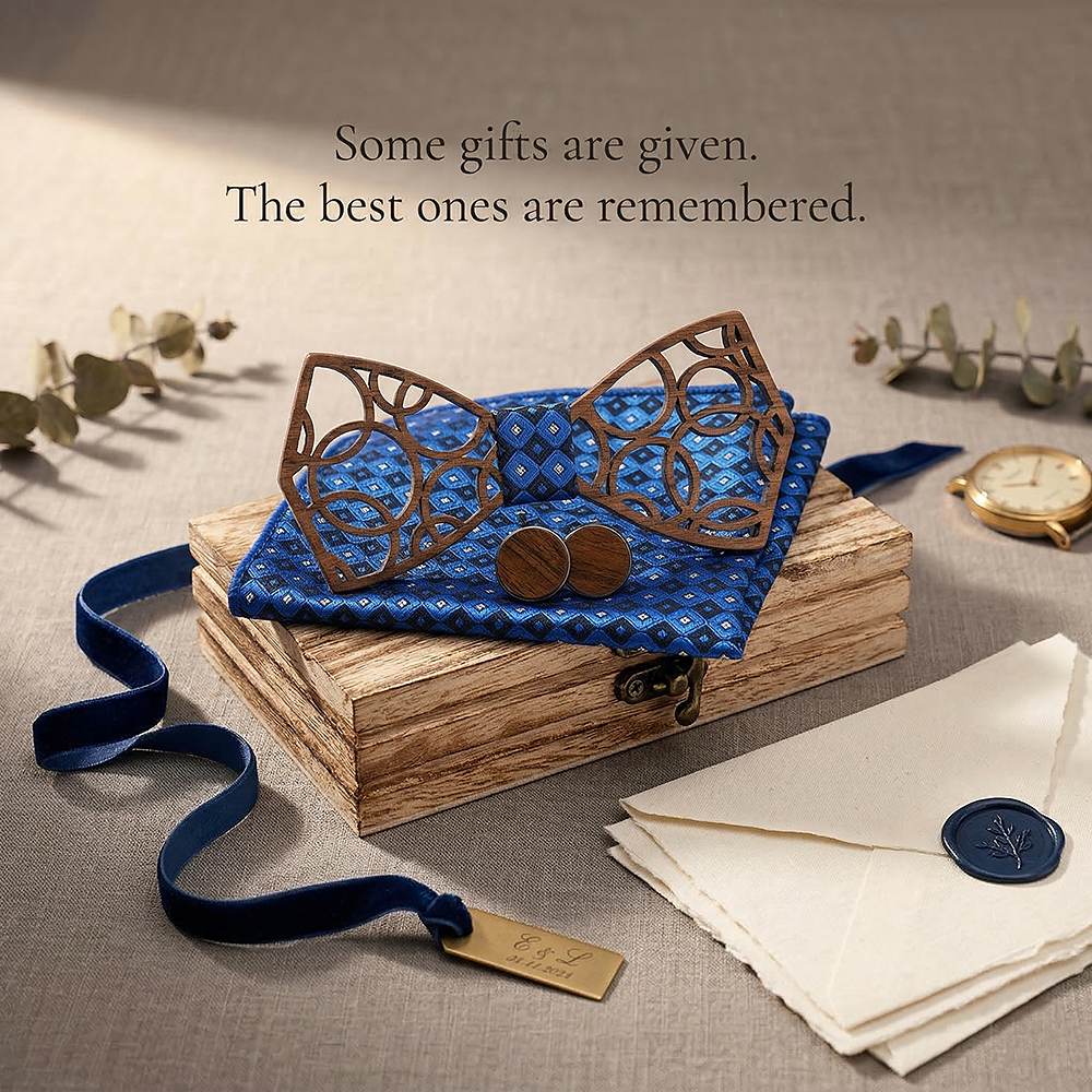 M412 M412  Interlocking Circle Cutout Bow Tie Set, Walnut — view 6