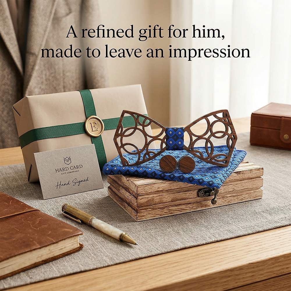 M412 M412  Interlocking Circle Cutout Bow Tie Set, Walnut — view 8