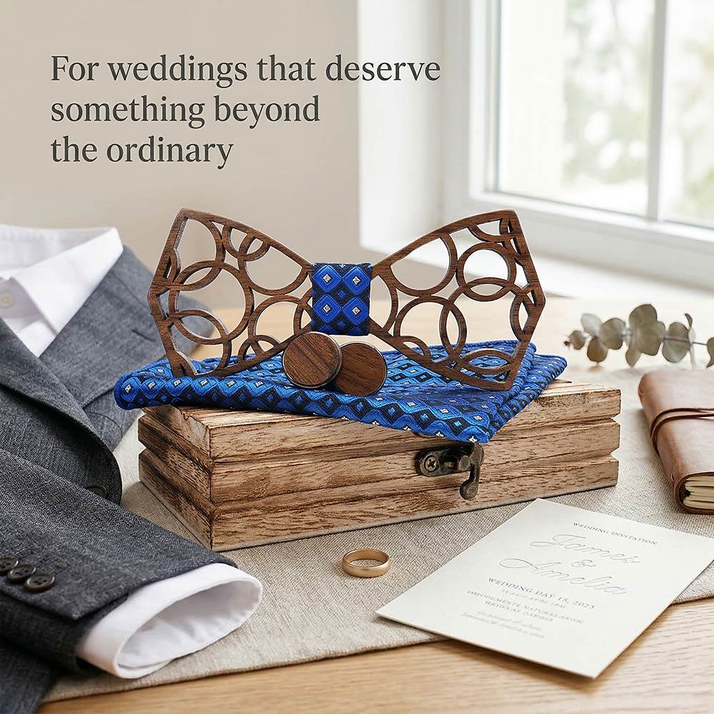 M412 M412  Interlocking Circle Cutout Bow Tie Set, Walnut — view 9