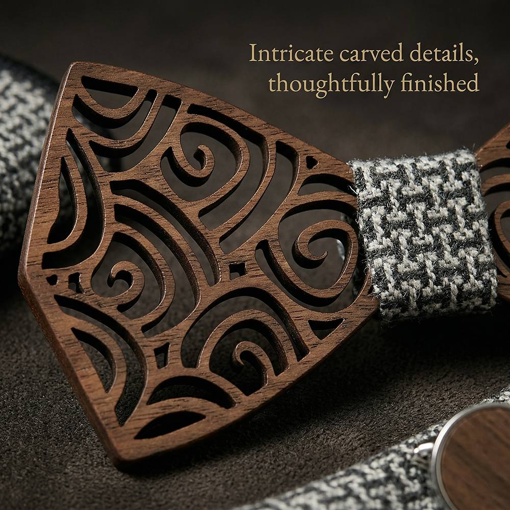 M413 M413  Spiral Swirl Cutout Bow Tie Set, Walnut — view 3
