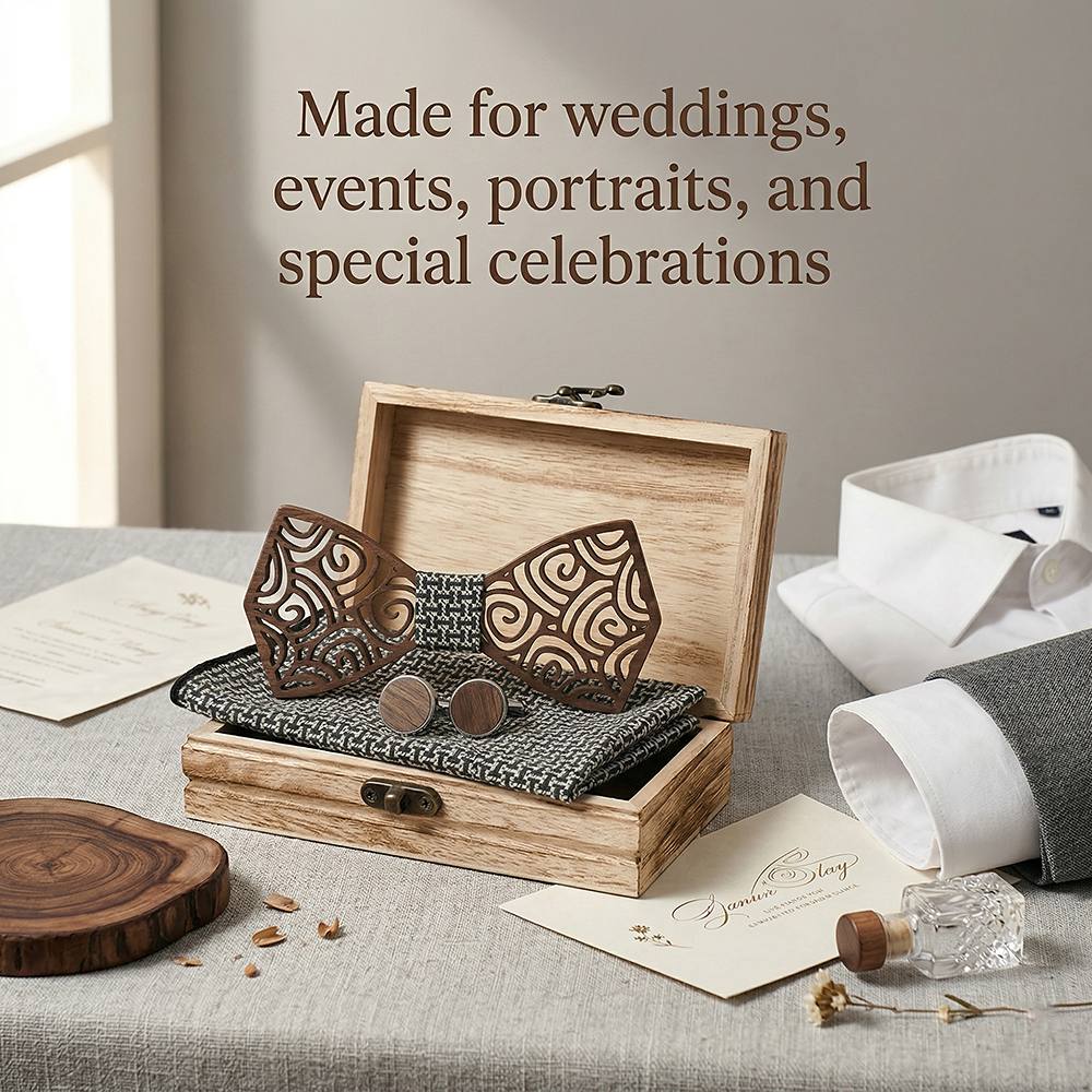 M413 M413  Spiral Swirl Cutout Bow Tie Set, Walnut — view 4