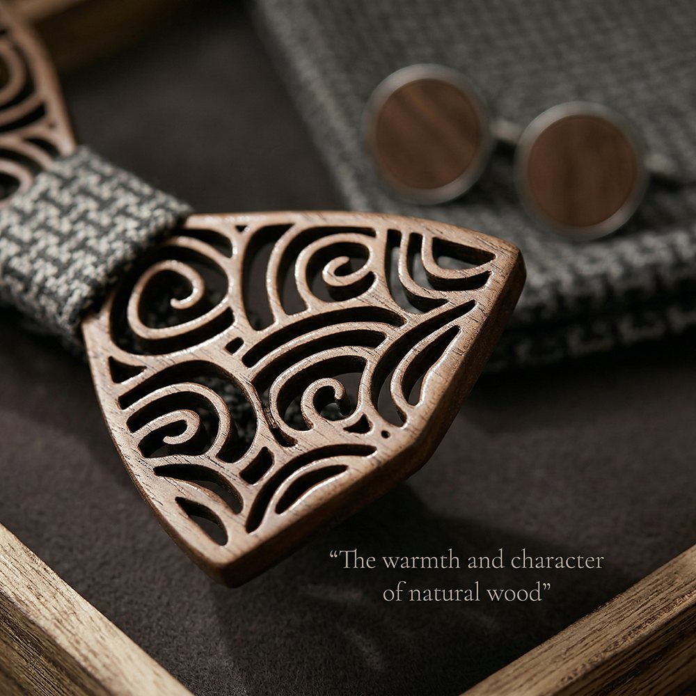 M413 M413  Spiral Swirl Cutout Bow Tie Set, Walnut — view 5
