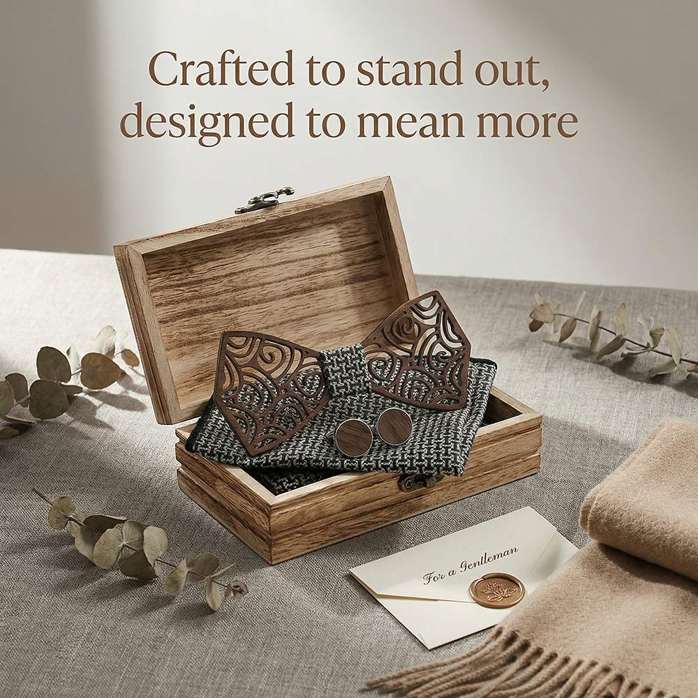 M413 M413  Spiral Swirl Cutout Bow Tie Set, Walnut — view 7