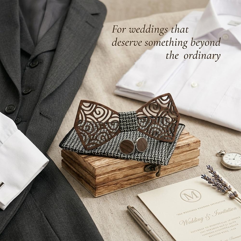 M413 M413  Spiral Swirl Cutout Bow Tie Set, Walnut — view 10