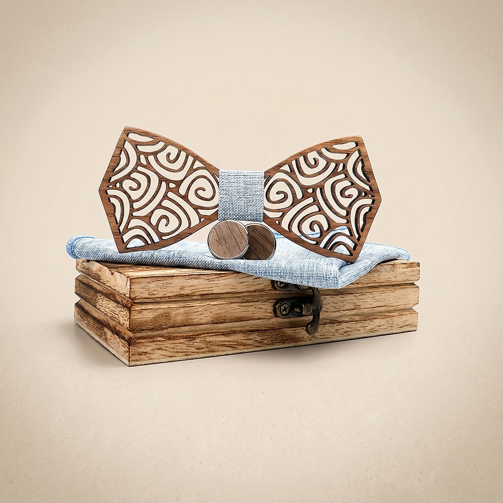 M413 M413  Spiral Swirl Cutout Bow Tie Set, Walnut — colour C1