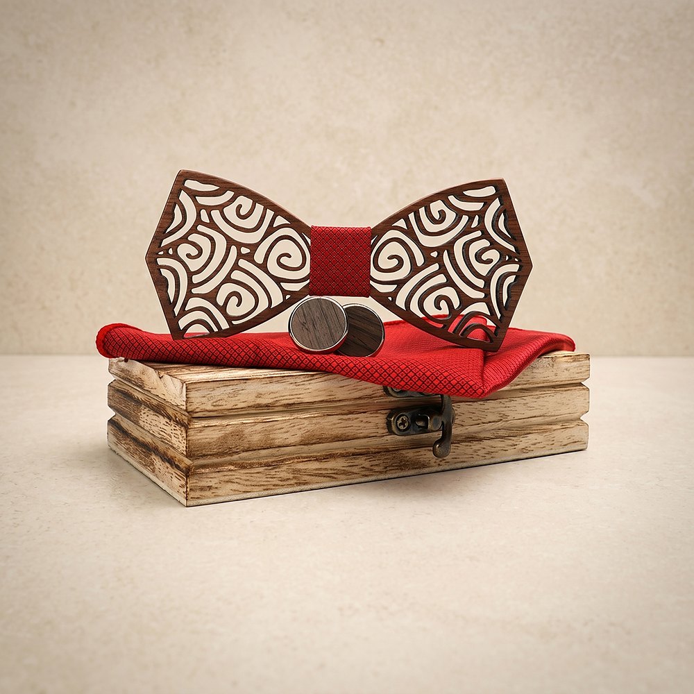 M413 M413  Spiral Swirl Cutout Bow Tie Set, Walnut — colour C2