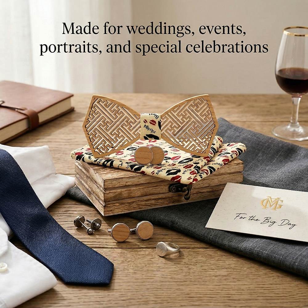 M414 M414  Maze Pattern Cutout Bow Tie Set, Walnut — view 4