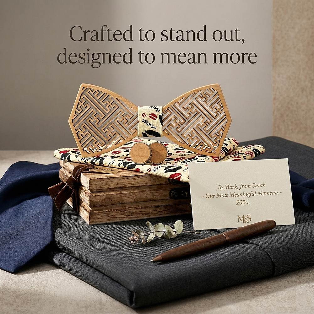 M414 M414  Maze Pattern Cutout Bow Tie Set, Walnut — view 8