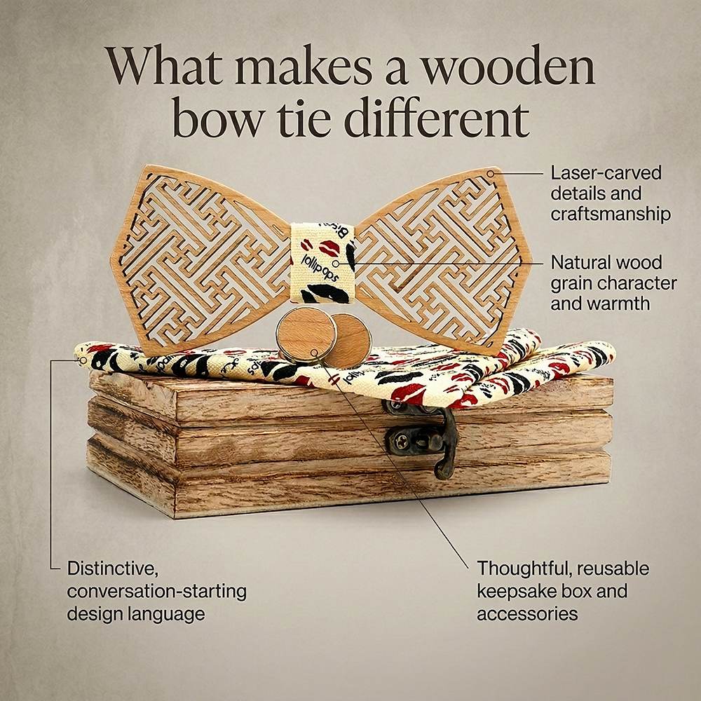 M414 M414  Maze Pattern Cutout Bow Tie Set, Walnut — view 9