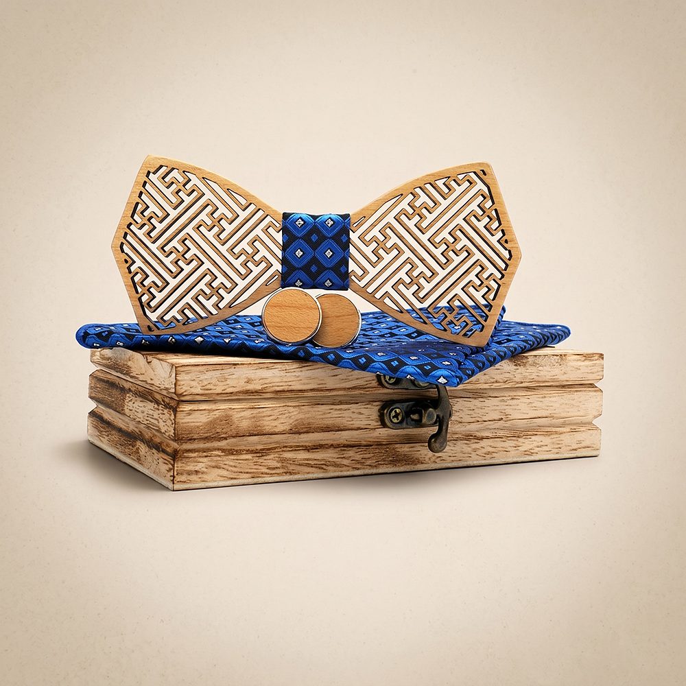 M414 M414  Maze Pattern Cutout Bow Tie Set, Walnut — colour C2