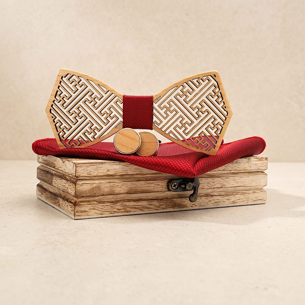 M414 M414  Maze Pattern Cutout Bow Tie Set, Walnut — colour C4