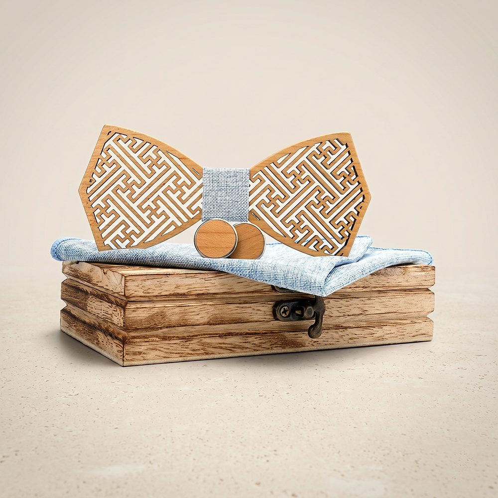 M414 M414  Maze Pattern Cutout Bow Tie Set, Walnut — colour C5