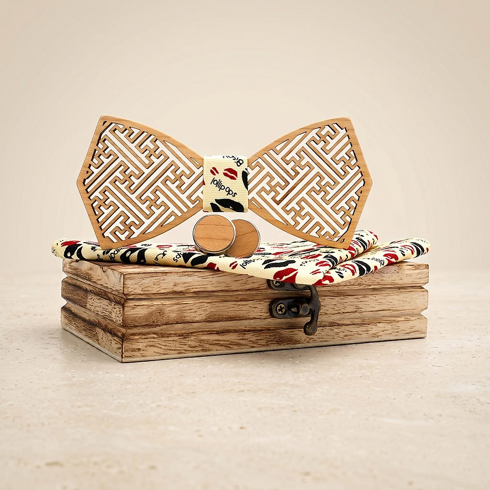 M414 M414  Maze Pattern Cutout Bow Tie Set, Walnut — colour C6