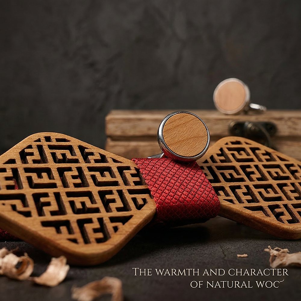 M416 M416  Greek Key Cutout Bow Tie Set, Maple — view 5