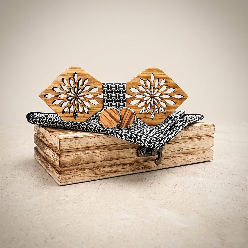 M417 M417  Snowflake Floral Bow Tie Set, Zebrawood — colour C3