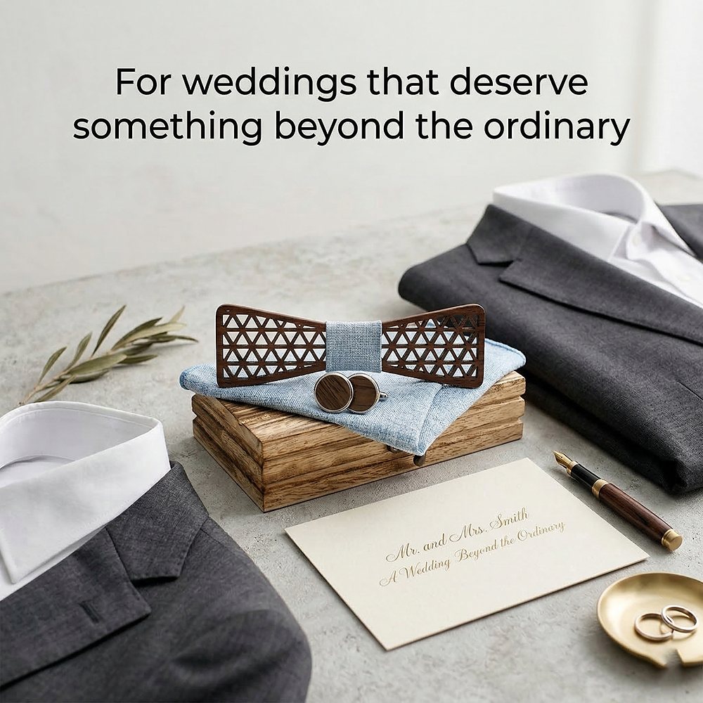 M418 M418  Triangle Grid Cutout Bow Tie Set, Walnut — view 2