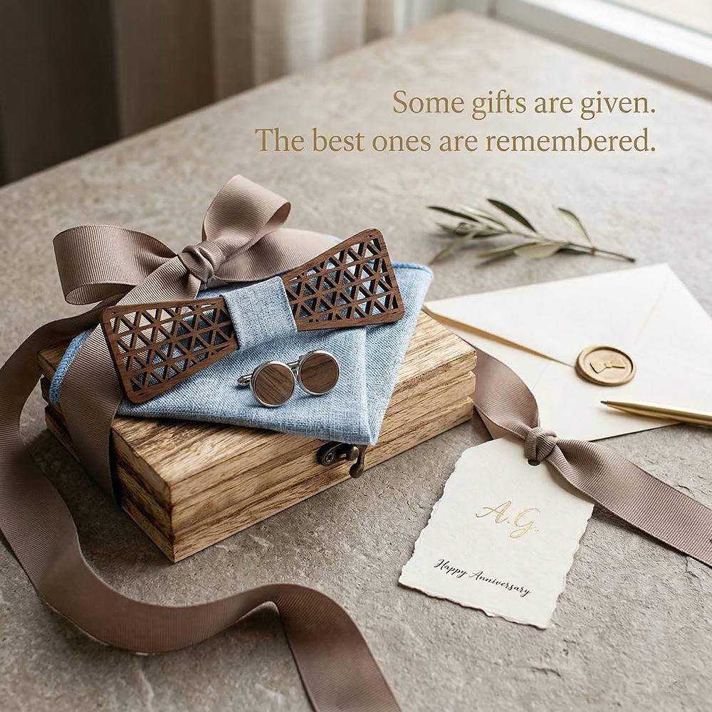M418 M418  Triangle Grid Cutout Bow Tie Set, Walnut — view 7