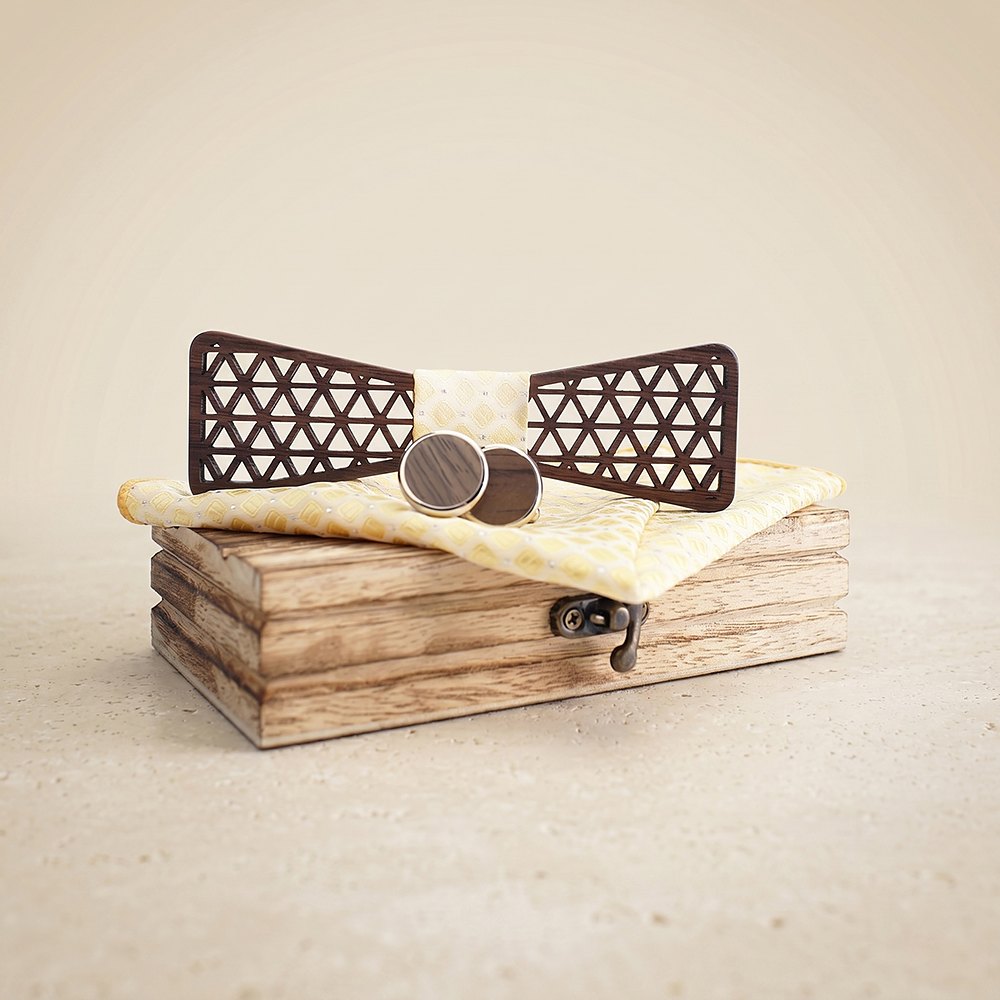 M418 M418  Triangle Grid Cutout Bow Tie Set, Walnut — colour C4