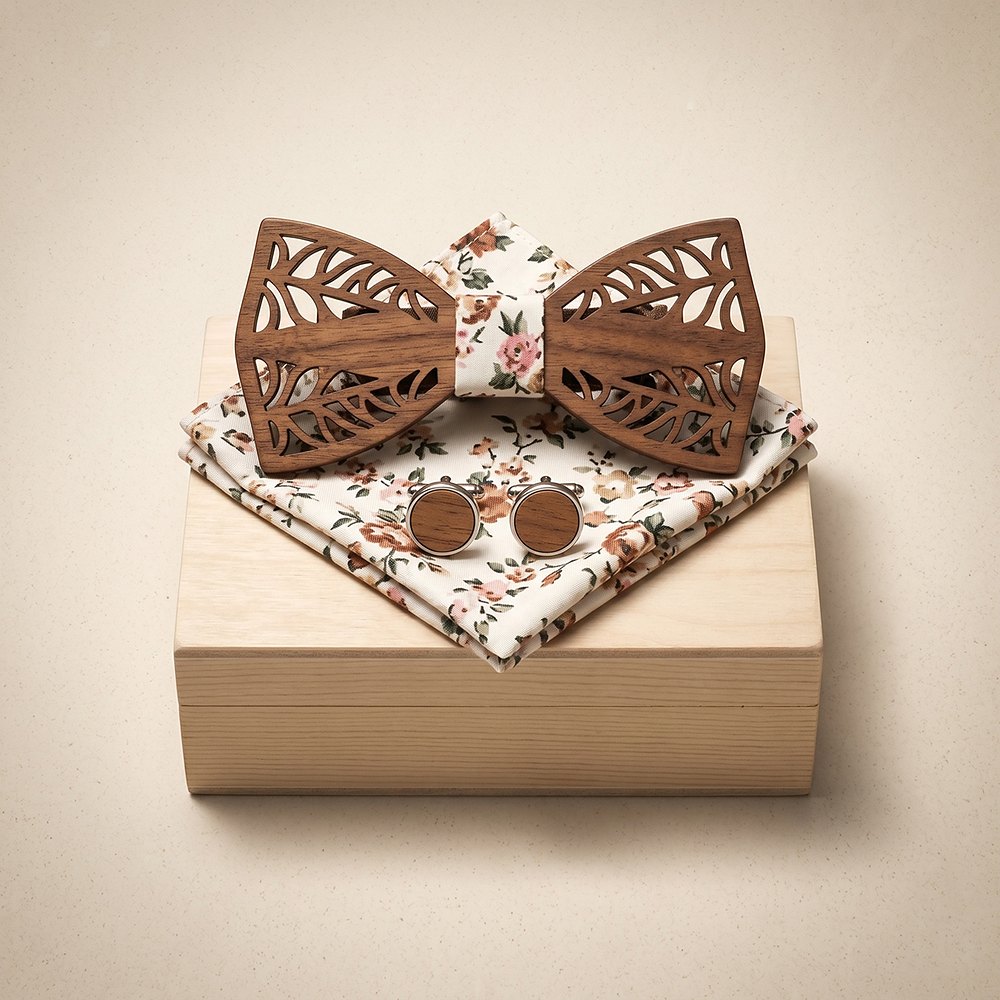 M418 M418  Triangle Grid Cutout Bow Tie Set, Walnut — colour C5