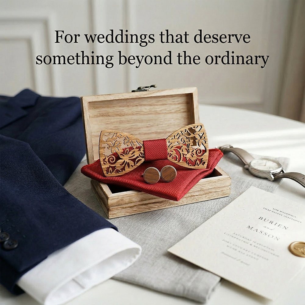 M419 M419  Floral Scroll Cutout Bow Tie Set, Walnut — view 2