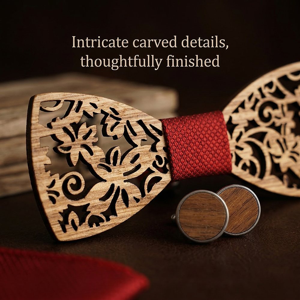 M419 M419  Floral Scroll Cutout Bow Tie Set, Walnut — view 3