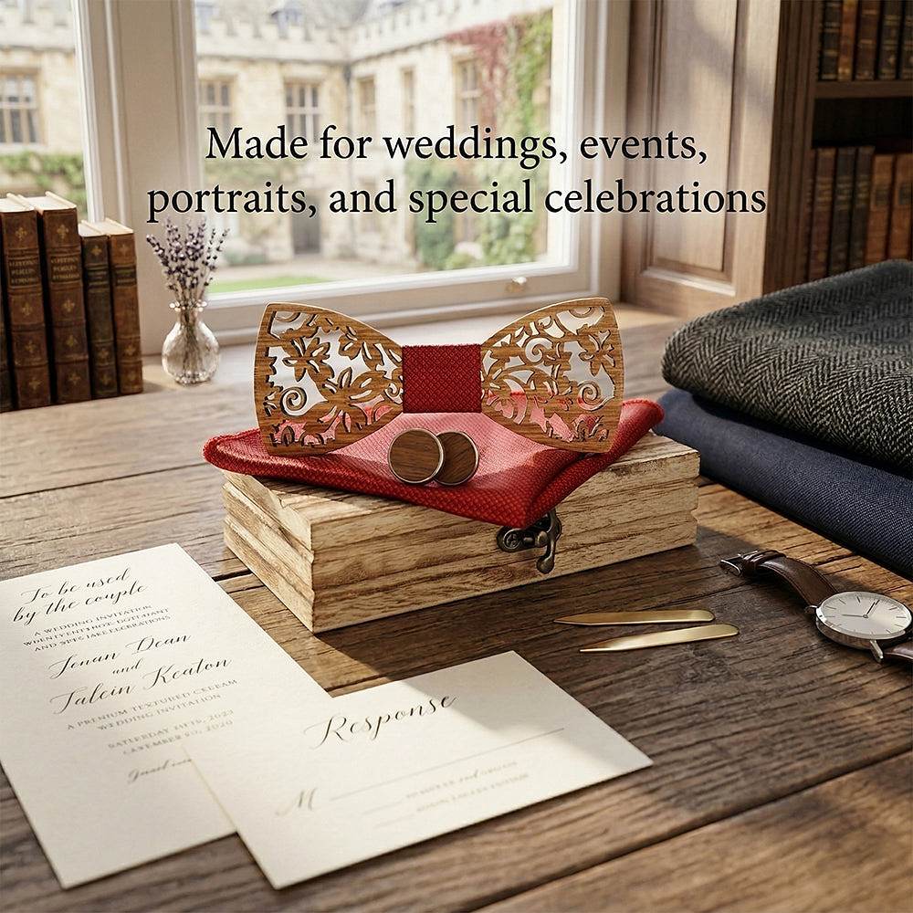 M419 M419  Floral Scroll Cutout Bow Tie Set, Walnut — view 4