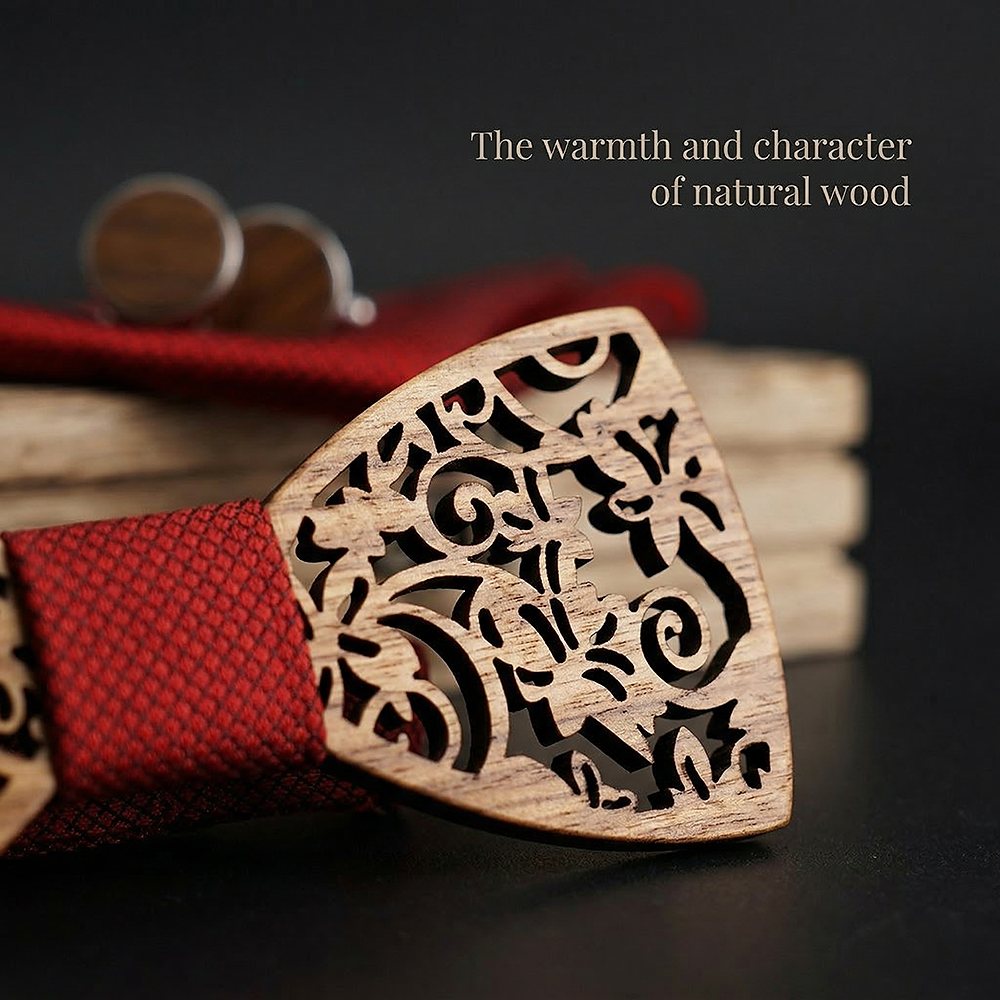 M419 M419  Floral Scroll Cutout Bow Tie Set, Walnut — view 5