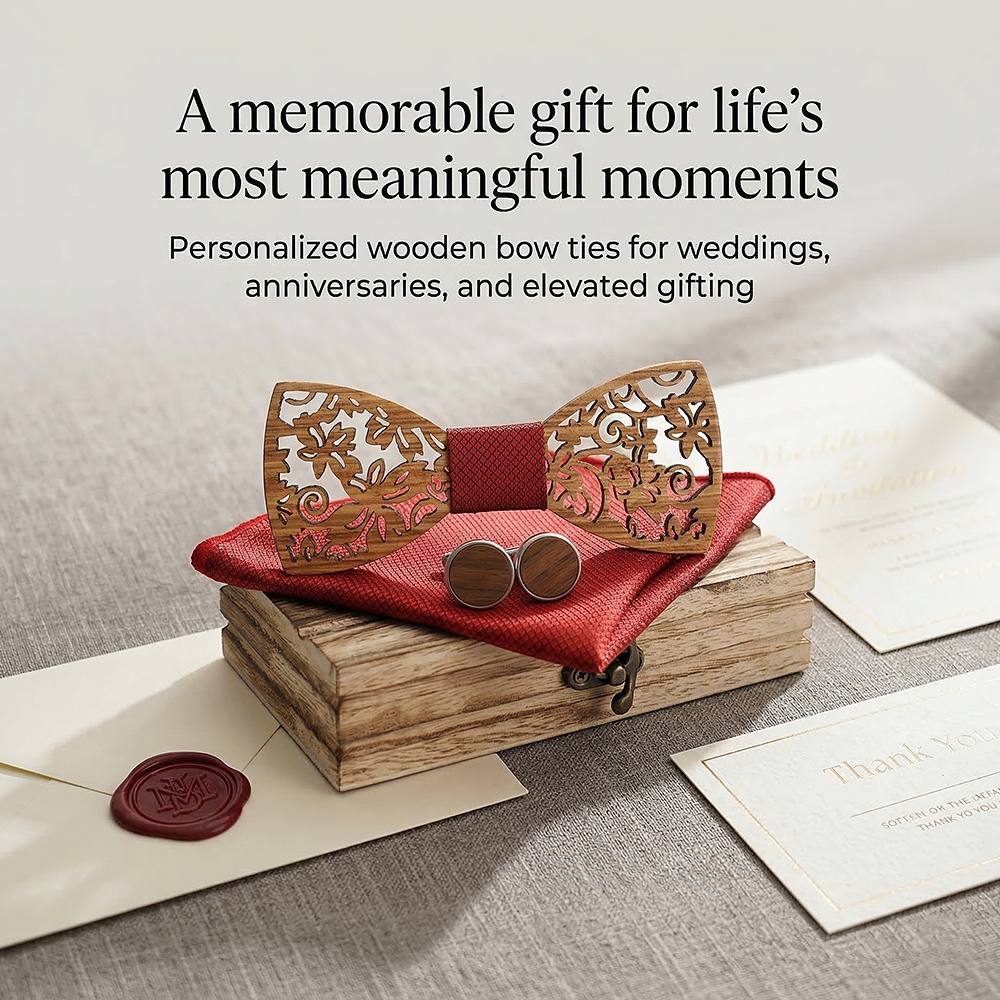 M419 M419  Floral Scroll Cutout Bow Tie Set, Walnut — view 6