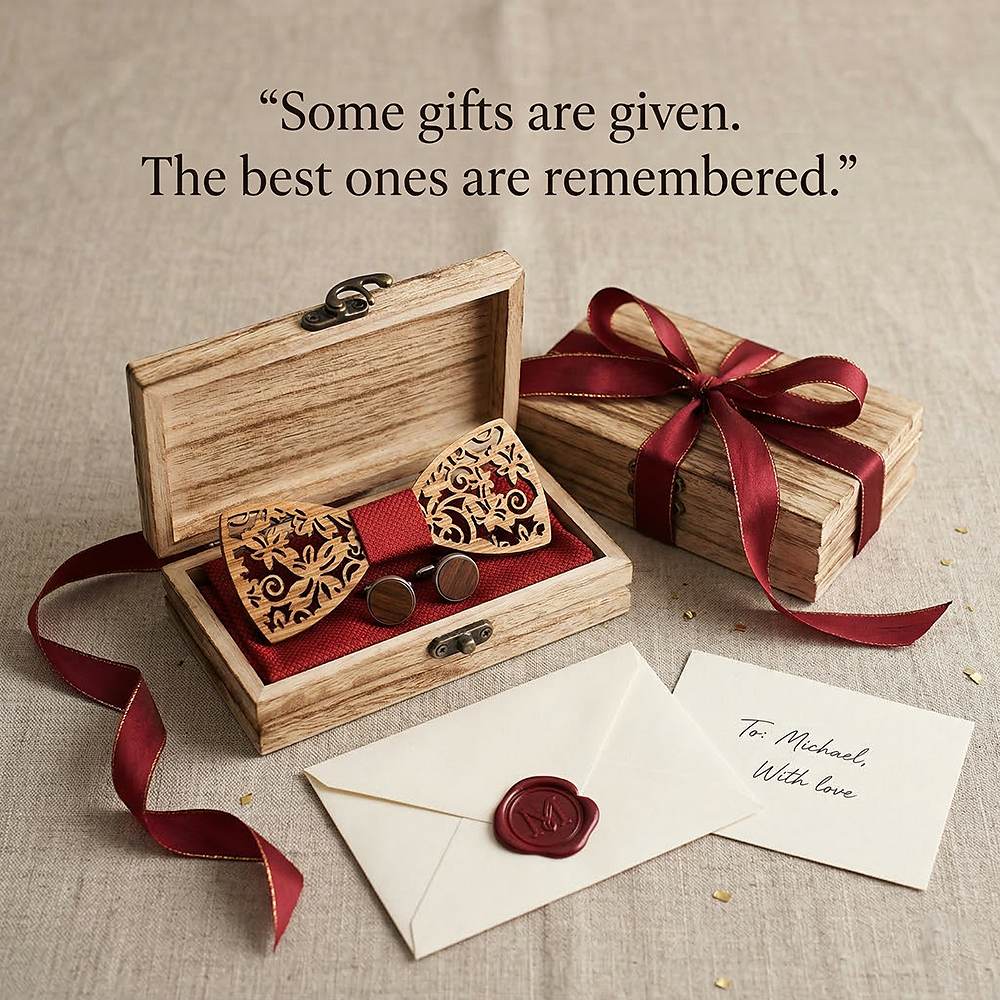 M419 M419  Floral Scroll Cutout Bow Tie Set, Walnut — view 7