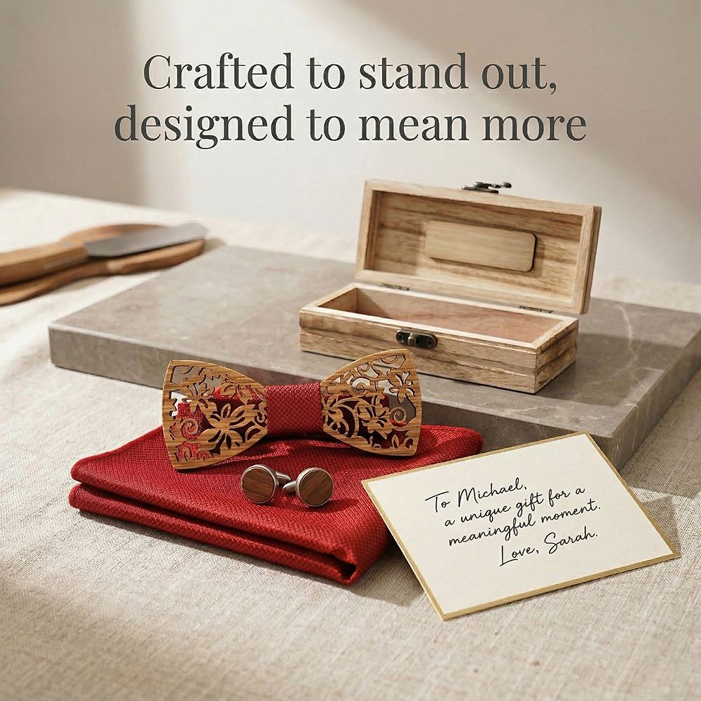 M419 M419  Floral Scroll Cutout Bow Tie Set, Walnut — view 8