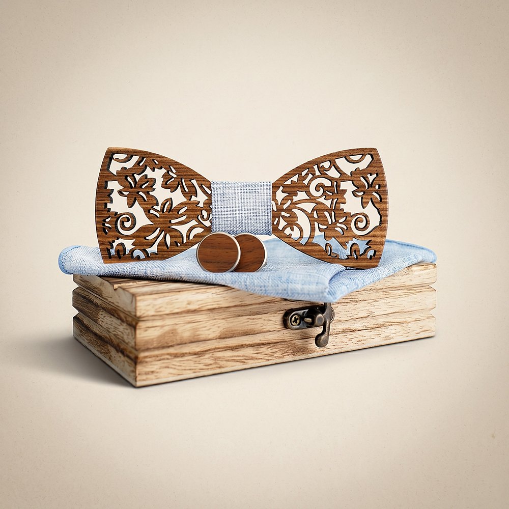 M419 M419  Floral Scroll Cutout Bow Tie Set, Walnut — colour C3