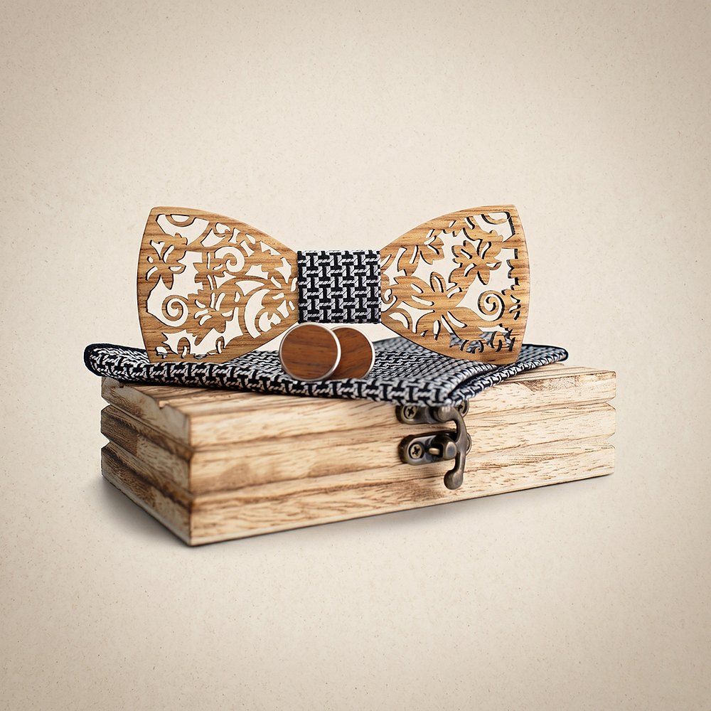 M419 M419  Floral Scroll Cutout Bow Tie Set, Walnut — colour C4