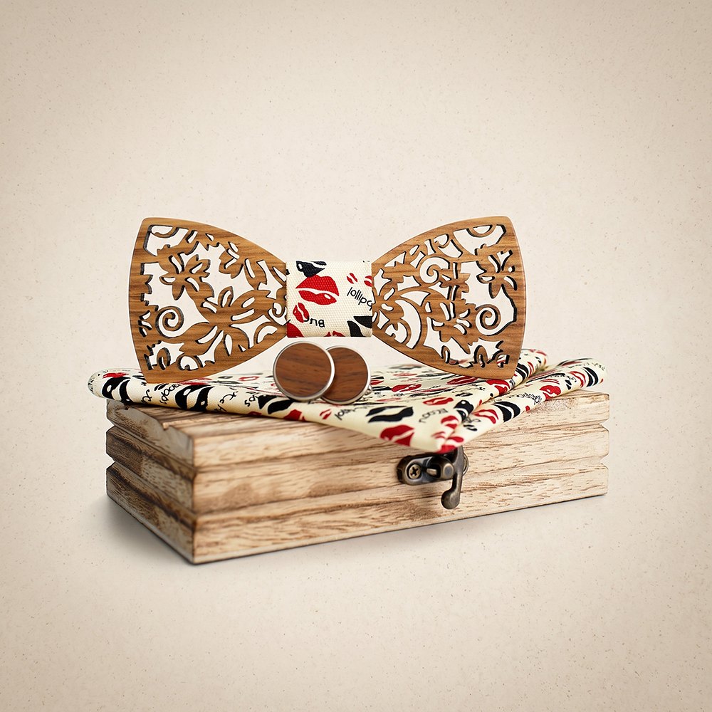 M419 M419  Floral Scroll Cutout Bow Tie Set, Walnut — colour C5