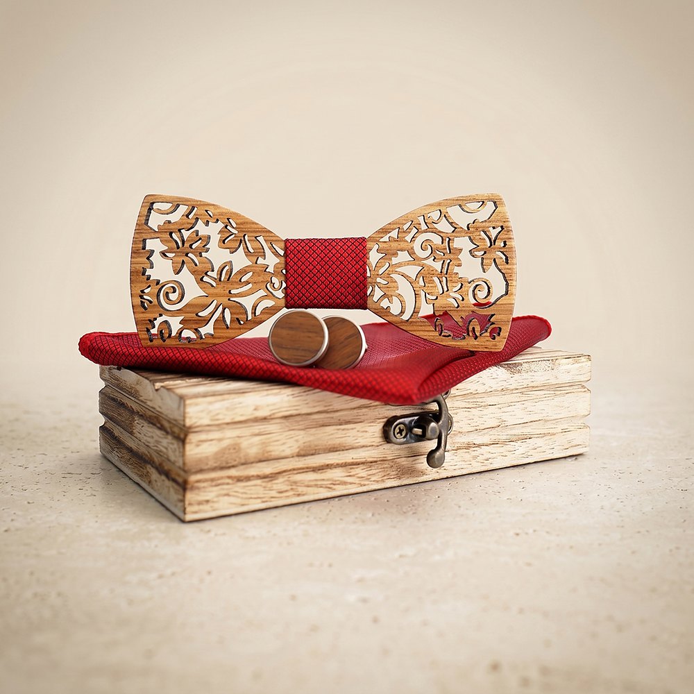 M419 M419  Floral Scroll Cutout Bow Tie Set, Walnut — colour C6