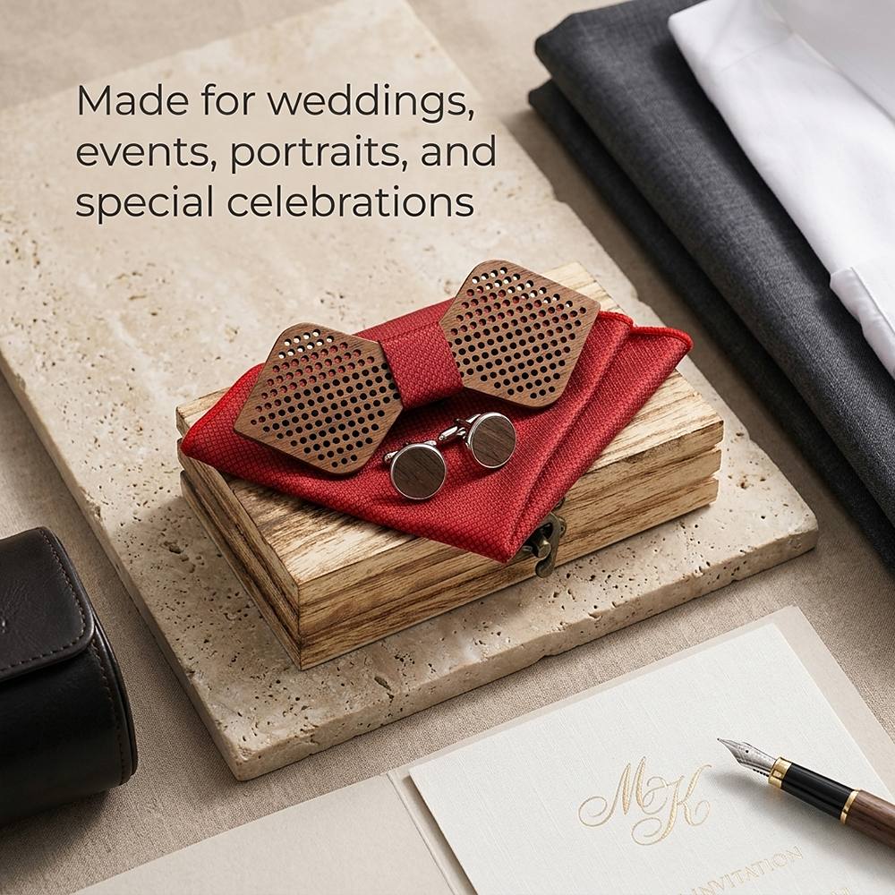 M421 M421  Polka Dot Cutout Bow Tie Set, Walnut — view 4