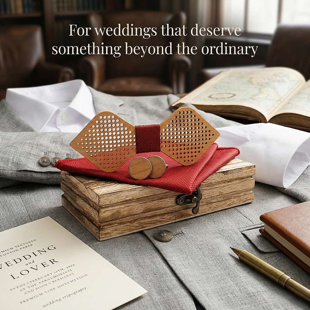 M422 M422  Dot Pattern Cutout Bow Tie Set, Maple — view 2