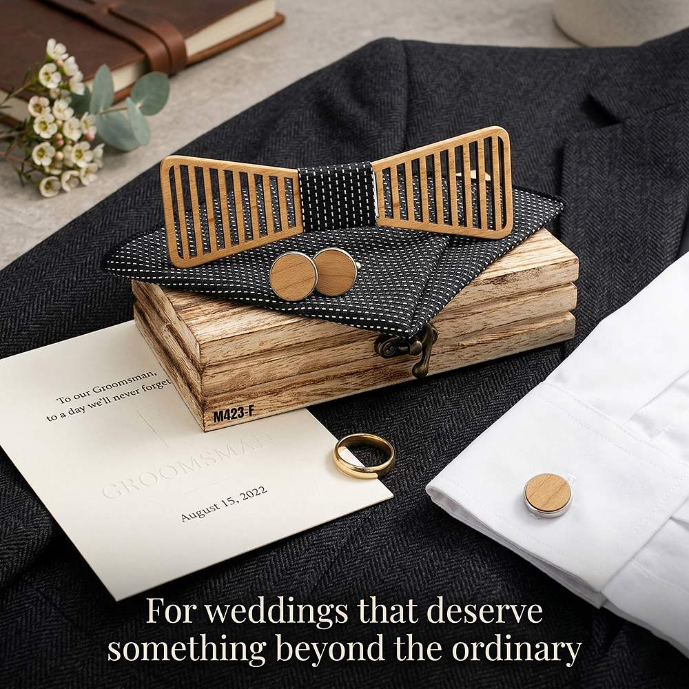 M423 M423  Vertical Bar Cutout Bow Tie Set, Walnut — view 2