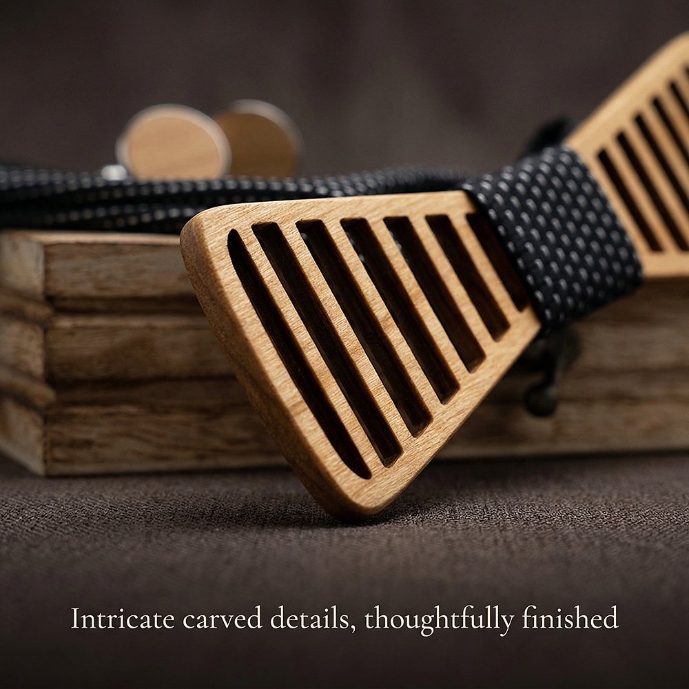 M423 M423  Vertical Bar Cutout Bow Tie Set, Walnut — view 3