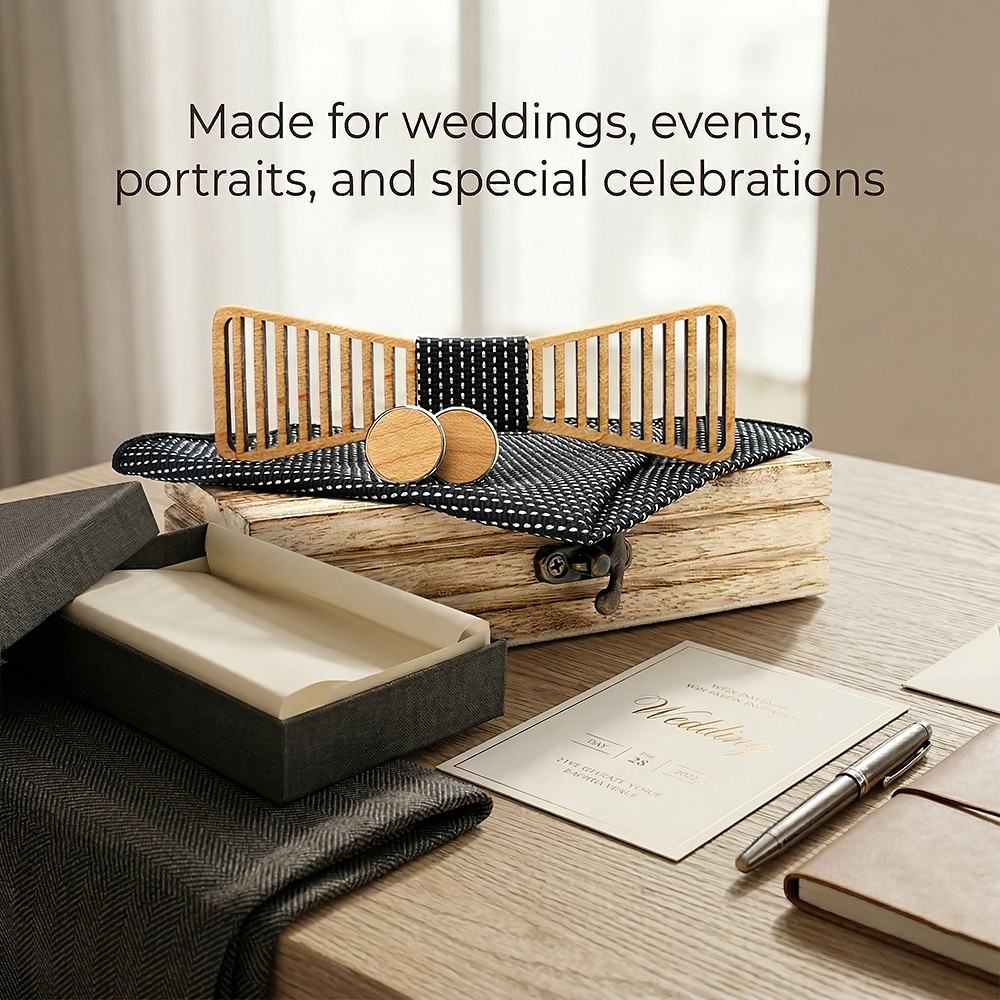 M423 M423  Vertical Bar Cutout Bow Tie Set, Walnut — view 4