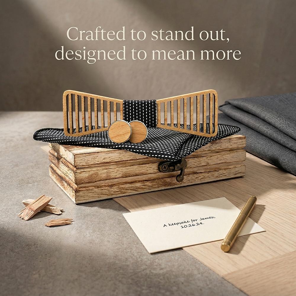 M423 M423  Vertical Bar Cutout Bow Tie Set, Walnut — view 8