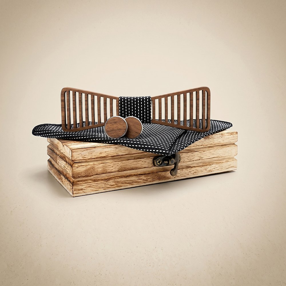 M423 M423  Vertical Bar Cutout Bow Tie Set, Walnut — colour C6