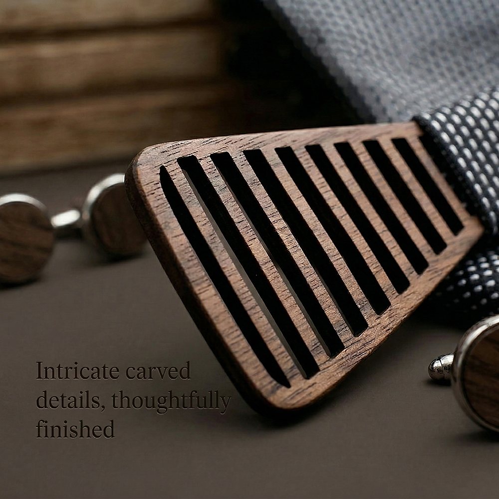 M424 M424  Vertical Stripe Cutout Bow Tie Set, Walnut — view 3
