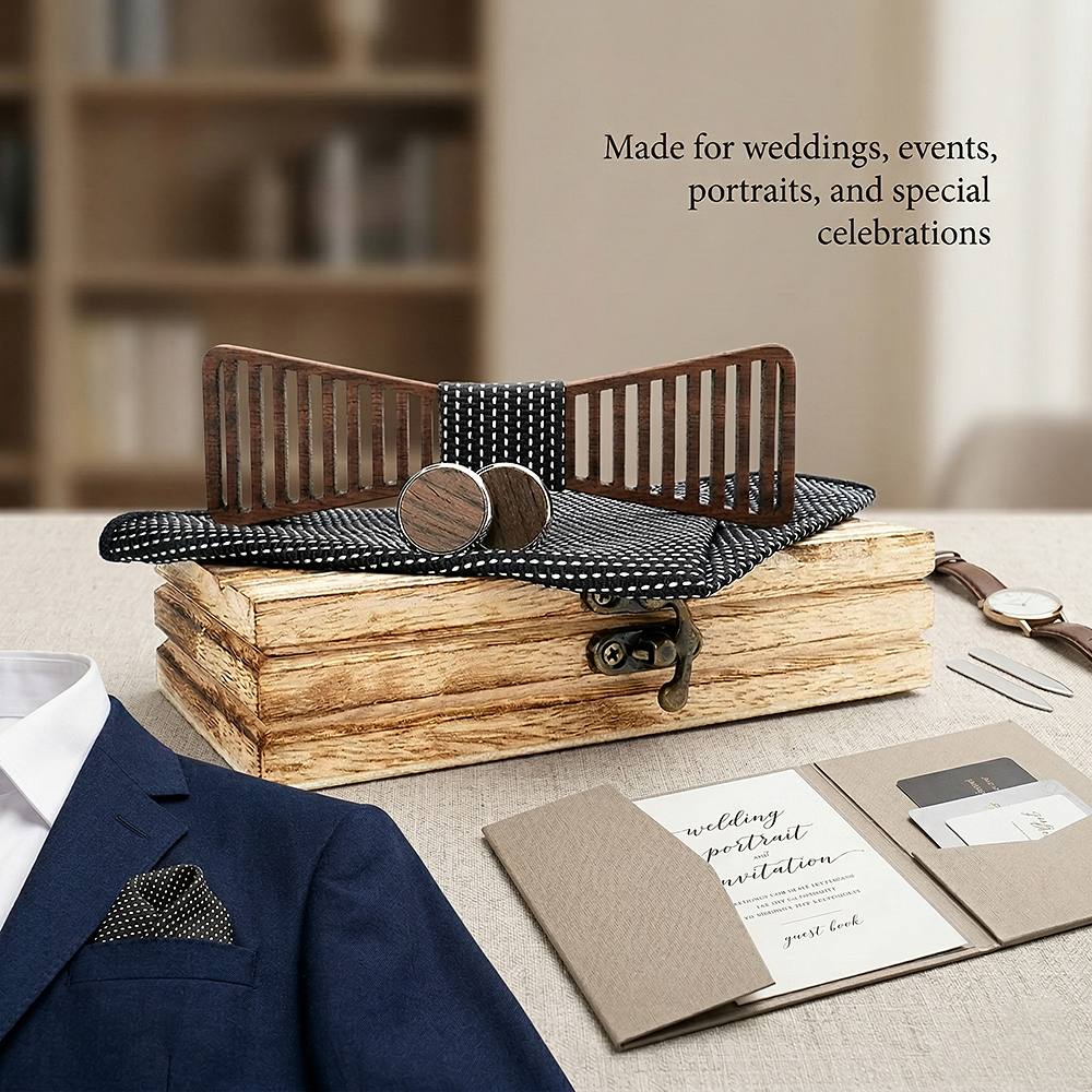 M424 M424  Vertical Stripe Cutout Bow Tie Set, Walnut — view 4