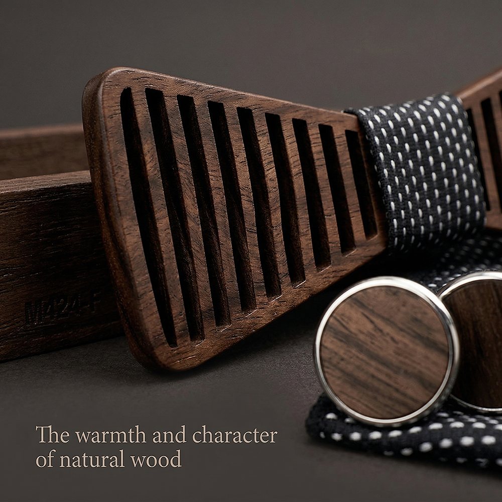 M424 M424  Vertical Stripe Cutout Bow Tie Set, Walnut — view 5