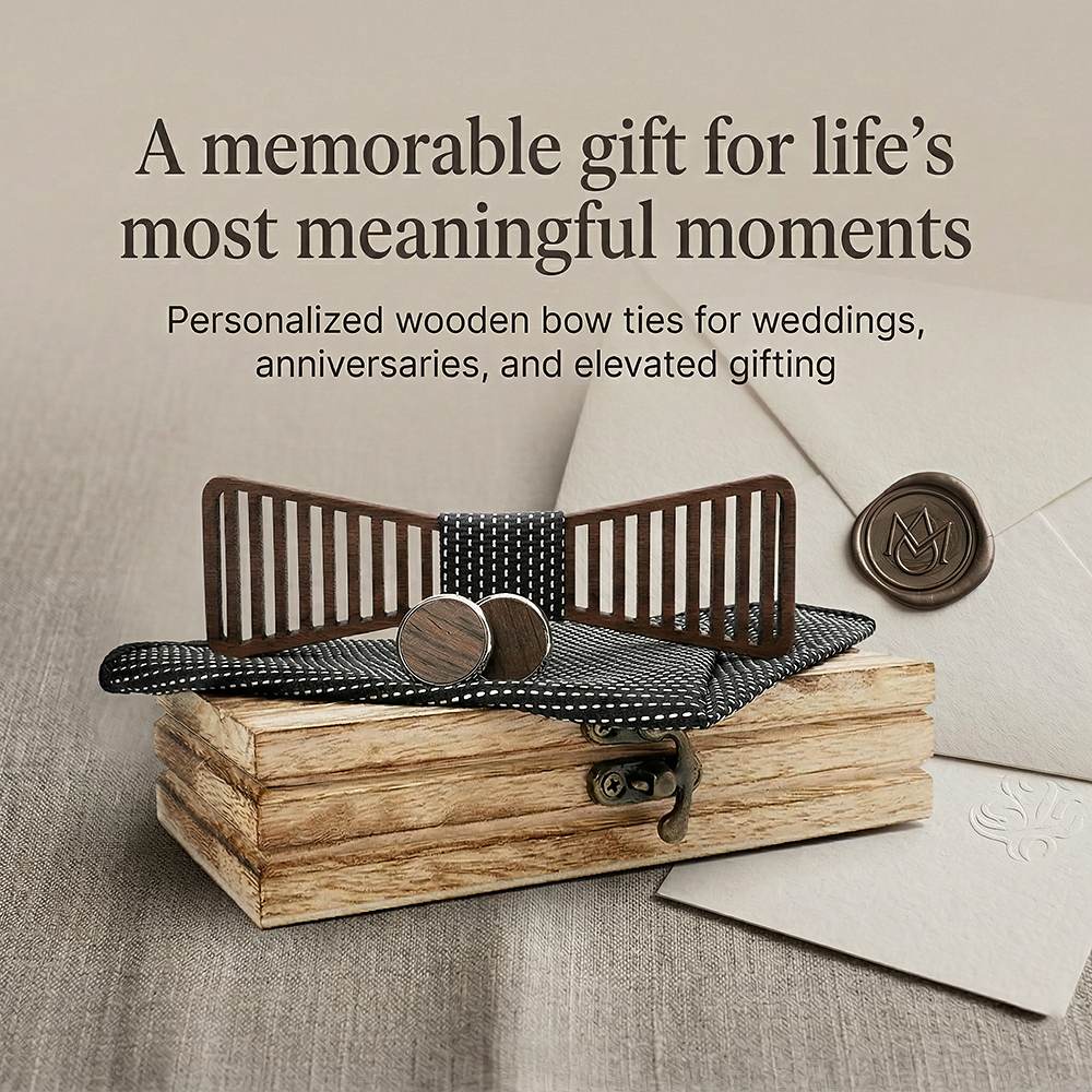 M424 M424  Vertical Stripe Cutout Bow Tie Set, Walnut — view 6