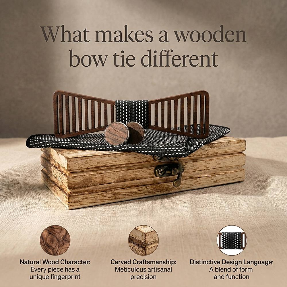 M424 M424  Vertical Stripe Cutout Bow Tie Set, Walnut — view 8