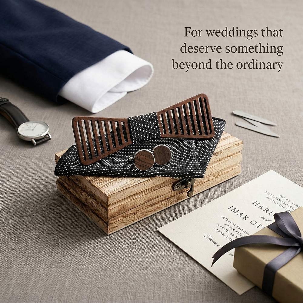 M424 M424  Vertical Stripe Cutout Bow Tie Set, Walnut — view 9
