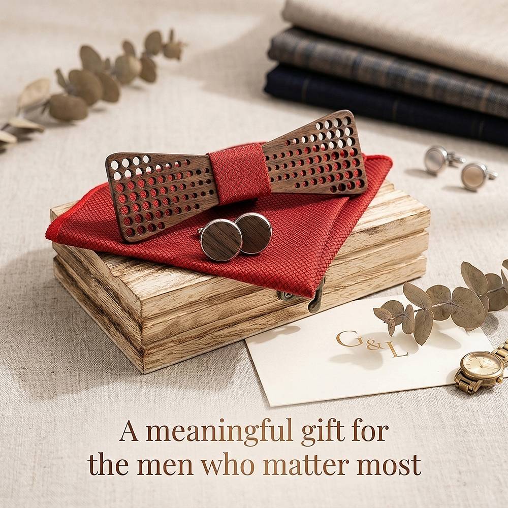 M426 M426  Square Grid Cutout Bow Tie Set, Walnut — view 10